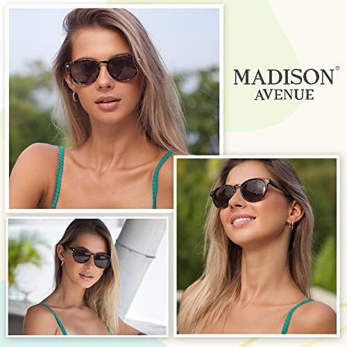 Madison Avenue Round Bifocal Reading Sunglasses for Women Men Spring Hinge,UV Protection Sun Reader Glasses (Black, 2.5)