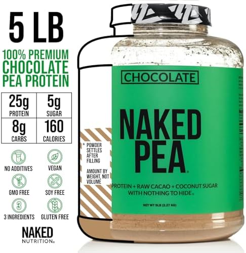 NAKED Nutrition Chocolate Pea Protein Isolate - 5Lb Bulk, NSF Certified, Plant Based, Vegetarian & Vegan Protein. Easy to Digest, Non-GMO, Gluten Free, Lactose Free, Soy Free