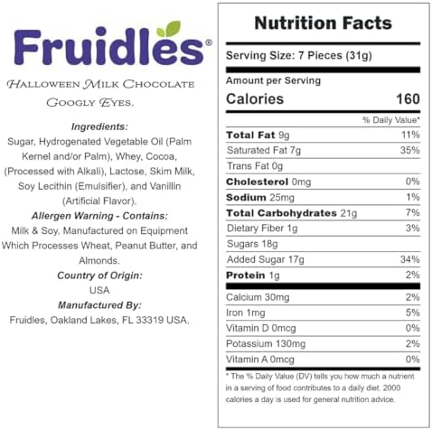 Fruidles Halloween Goog-Ly Eye Balls, Double Crisp, Trick-Or-Treat Party Bag Fillers, individually Wrapped in Multi-Color Eye Design Foils, Kosher Certified (Half-Pound)