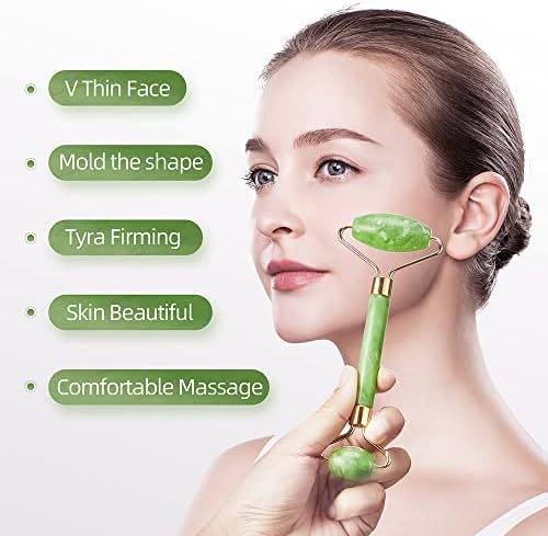 AECW 3-in-1 Natural Jade Roller and Gua Sha Set for Face and Eye Ice Roller Facial Cooling Massage Roller