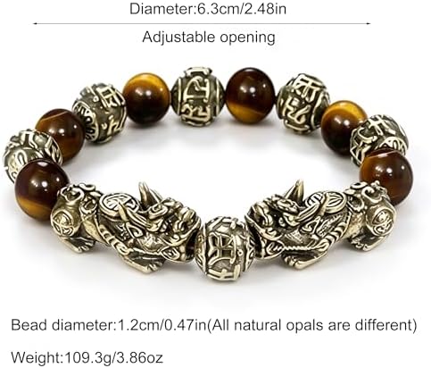 LIYAPEI Natural Feng Shui Healing Tiger Eye Stong Crystal Beads Bracelets for Men Adjustable Vintage Copper Amulet Jewelry for Luck, Wealth and Protection
