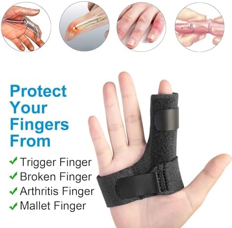 Sumifun Finger Brace, Trigger Finger Splint for Index Middle Ring Pinky Finger Arthritis Pain, Tendon Injury, Broken Mallet Finger Stabilizer Supports for Dislocated Knuckle Immobilizer Wrap,Black