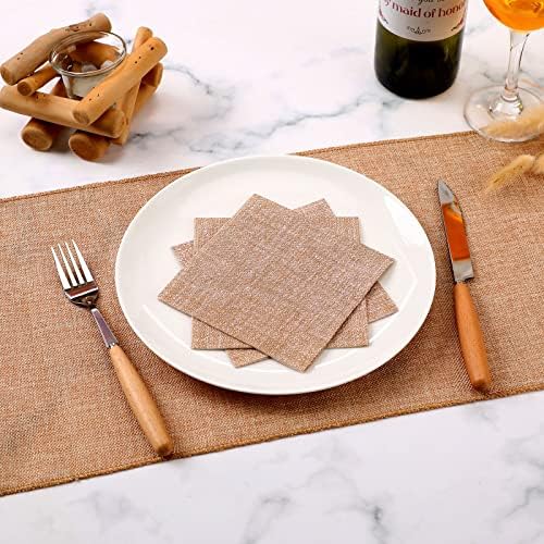 Spiareal 200 Pcs Burlap Paper Napkins 10 x 10 Inches Rustic Brown Disposable Dinner Decorative Cocktail Napkins for Party Wedding Birthday