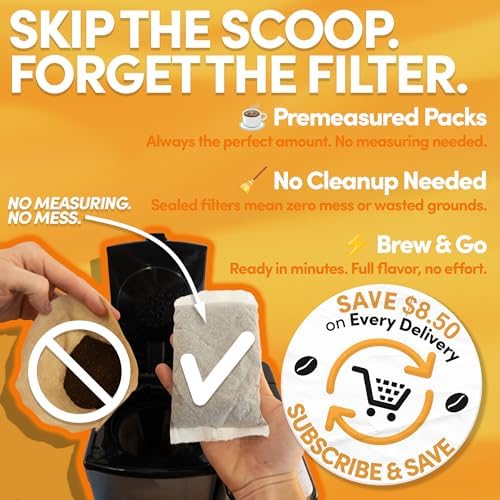 Ground Coffee In Filter Packs | Medium Roast Low Acid Mold Free Pouches | Signature House Breakfast Blend | Gourmet Bulk Packets for 10-12 Cup Drip Maker | Highest Rated Individual Premeasured Coffee