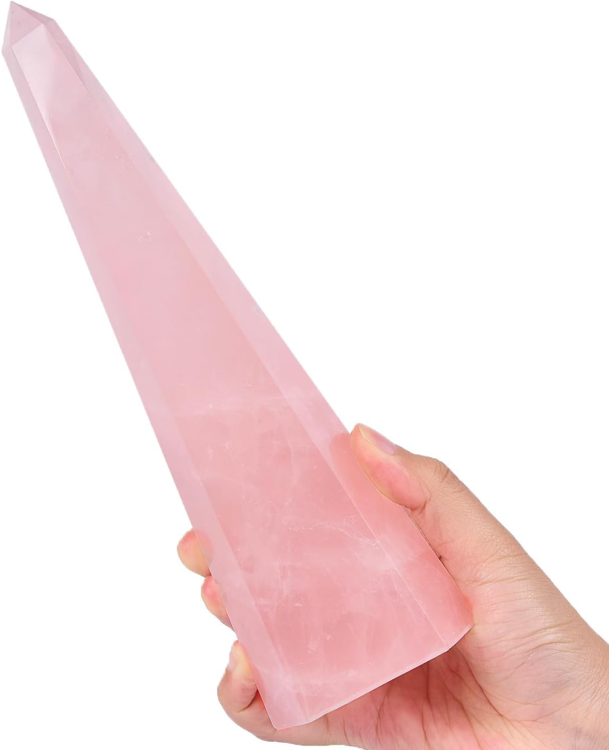 Rose Quartz Large Crystal Tower Natural Pink Healing Crystal Point Wand Obelisk for Reiki Meditation Crystal Grid Decoration 2-2.5 LBS