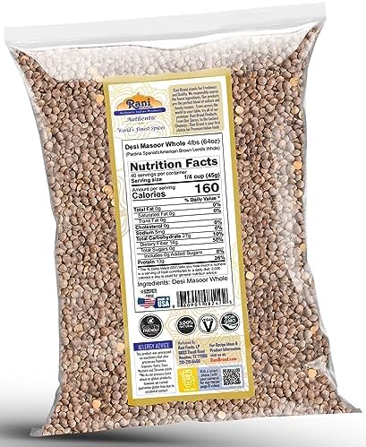 Rani Desi Masoor (Masur) Whole 64oz (4lbs) 1.81kg (aka. Pardina Spanish/American Brown Lentils Whole) Bulk ~ All Natural | Vegan | NON-GMO | Kosher | Gluten Friendly | Product of USA