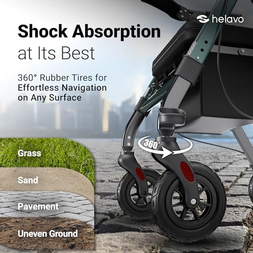 Helavo Bariatric Walker with Large, Height-Adjustable Seat, 550 lbs Weight Capacity, 8-inch Wheels, 28-inch Wide - Extra Wide Heavy Duty Rollator for Seniors
