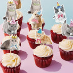 24Pcs Cat Cupcake Toppers Cats Face Cake Toppers Kitten Pet Theme Decorations Suitable For Cat Themed Birthday Parties Or Baby Showers Party Decorations