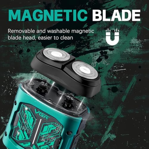 VGR 344 Mini Electric Shaver - USB Rechargeable Dual-Ring Rotary Razor, Portable IPX6 Wet/Dry Waterproof Face Shavers for Men, 8000 RPM Travel Electric Razor with Magnetic Cutter, Green