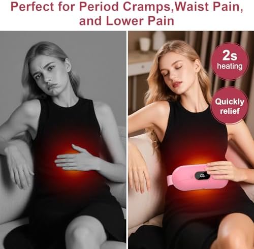 Portable Heating Pad for Period Cramps: New Cordless Menstrual Heating Pad with 3 Heat Levels and 3 Massage Modes, 3s Fast Heating Gift for Women and Girl Pink