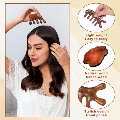2 Pack Wooden Scalp Massage, Natural Sandalwood Wide Tooth Comb Dandruff Combs for Hair Growth, Handmade Gua Sha Tool for Women Men, Hair Care, Head Massage, Scalp Stimulation, Meridian Massager