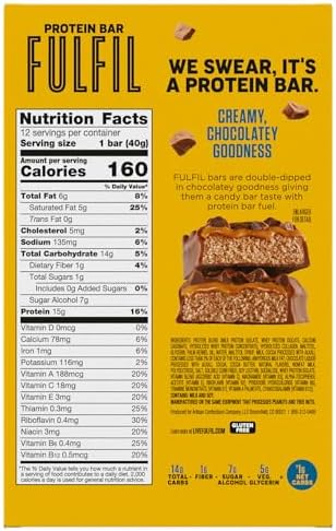 FULFIL Protein Snack Bars Flavored, Triple Chocolate, Gluten Free with 15g Protein, Pantry Staples, 12 Count