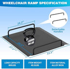 Door Threshold Ramp with Detachable Handles Fits for 2.0" to 9.0" Rise, Wheelchair Doorway Ramp for Scooters/Elderly/Walkers/Stairs(800 LBs Loading, 33.5" L*37.4" W, Alloy Iron, 40.0 LBs)