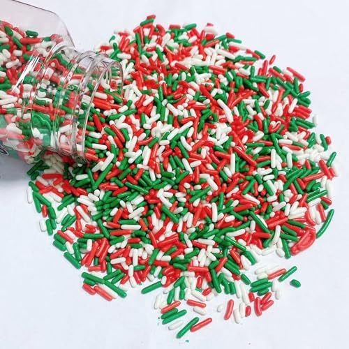 PhilaeEC Christmas Jimmies Sprinkle Edible Red Green White Soft Jimmies Sprinkle for Cake Decoration Cupcake Topper Cookie Baking Decorations Halloween Christmas Valentine Supplies 2.75oz/78g
