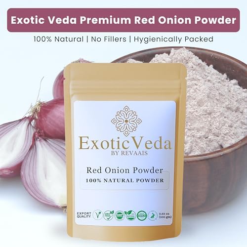 Exotic Veda Red Onion Powder 100g (3.53oz) | 100% Pure & Natural | Non-GMO, Gluten-Free, Vegan | No Preservatives | Perfect for Cooking, Seasoning, Soups, Curries, Sauces, Dips & Spice Blends