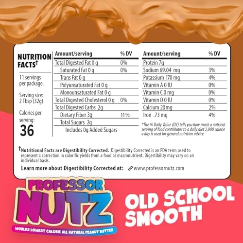 Professor Nutz Organic Peanut Butter- Low Calorie, Nut Butter, Natural Peanut Butter, Natural Fiber, Healthy Peanuts, Great source of Protein, 30 Essential Vitamins (12.41 Oz, Original)