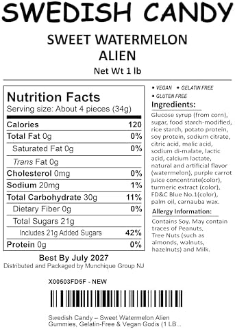 Swedish Candy – Sweet Watermelon Alien Gummies, Gelatin-Free & Vegan Godis (1 LB Resealable Bag)