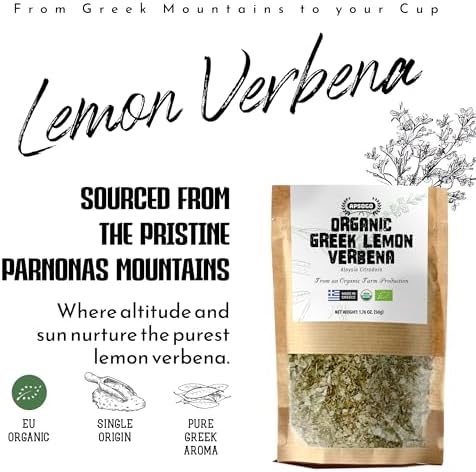 APSOGO Organic Lemon Verbena Tea (Aloysia Citrodora) Loose Leaf - Greek Herbal Tea, Caffeine Free, Fresh Citrus Flavor, Calming Digestive Herbal Infusion - 1.76oz