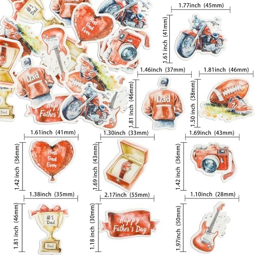 Gyufise 54Pcs Edible Happy Father's Day Cupcake Toppers Wafer Paper Moto Camera Love Dad Cake Toppers Edible Best Dad Ever Cupcake Picks for Father Day Theme Birthday Party Cake Decorations Red