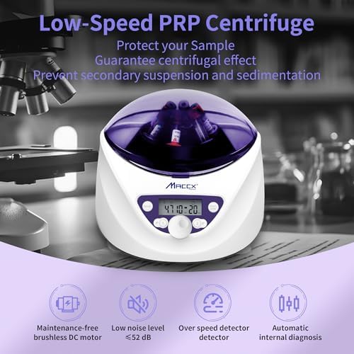 Lab PRP Benchtop Centrifuge Machine, Speed Range from 300-5000RPM, Rotor for 1.5-5mL/7mL/10mL/15mL/ x6 Tubes, Max. RCF 2600xg Low Speed PRF Benchtop Centrifuge, CEN-001