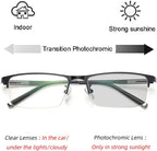 laureles Photochromic Reading Glasses for Men Business Square Metal Half Frame Sun Photochromic Lens Readers (Black, 0.0, multiplier_x)