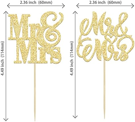 24Pcs Gold Glitter Mr & Mrs Cupcake Toppers Love Mr Mrs Bridal Shower Cupcake Picks Wedding Engagement Birthday Party Cake Decorations Supplies