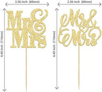 24Pcs Gold Glitter Mr & Mrs Cupcake Toppers Love Mr Mrs Bridal Shower Cupcake Picks Wedding Engagement Birthday Party Cake Decorations Supplies