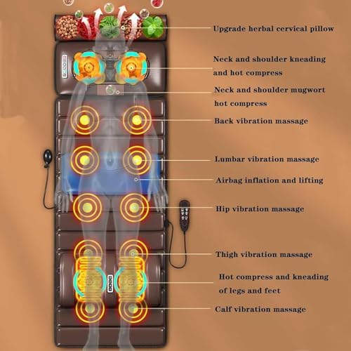 Full Body Massage Mat with Heat Kneading & Vibration - 10-Drive Heating & Detachable Leg Support for Home Office Use - Relief for Neck Back Legs & Feet