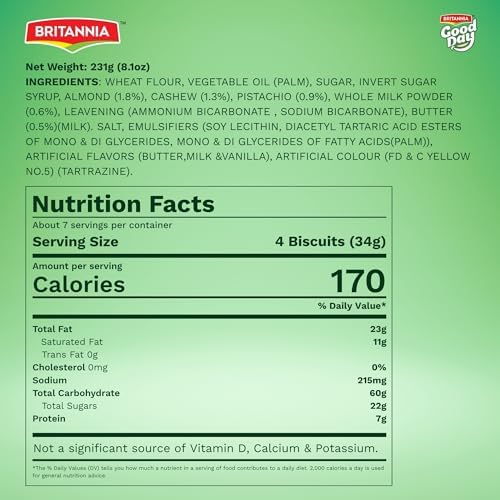 Britannia Good Day Pistachio Almond Cookies Each Nutty & Crunchy Tea-Time Snack Perfect for Breakfast or Anytime Treat 8.1oz (231g)