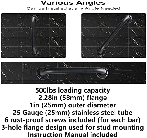 2 Pack Grab Bars 16 Inch, iMomwee Black Bathroom Handle for Elderly, Stainless Steel Safety Bars for Showers and Walls, Handicap Shower Rail Grab Bar, Balanced Support Bars for Senior Disabled