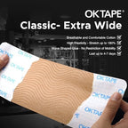 OK TAPE Extra Wide Kinesiology Tape, Precut Strips, Elastic Physical Therapy Athletic Tape for Pain Relief & Joint Support, Latex Free | Back, Shoulder, Knee (4" x 10" - 10Pcs) Beige