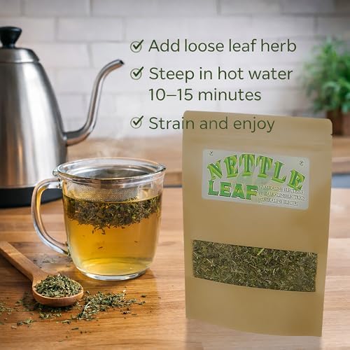 Organic Nettle Leaf Tea (Urtica Dioica) – Cut & Sifted Dried Leaves – Premium Herbal Tea – Resealable Pouch