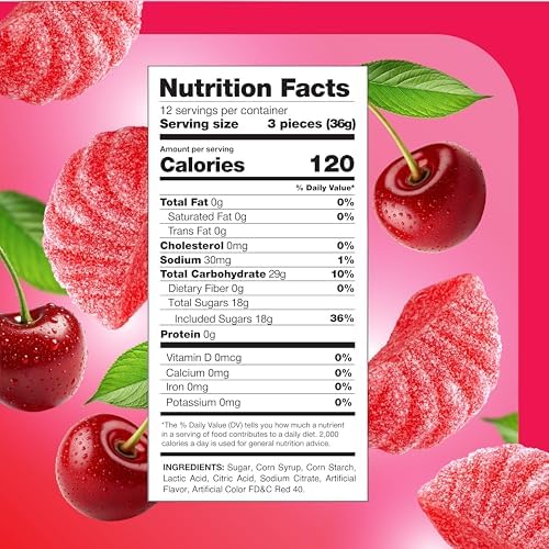 Cherry Slices Candy - 1 Pound Pack - Chewy Candy for Office Bowls & Holiday Buffets - Gelatin Free Jelly Candies for Snacking & Gifts - Nostalgic Cherry Treat