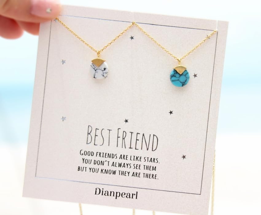 Dianpearl Best Friends Necklace for 2 Premium Howlite gemstone a gift-worthy item bff graduation gift Christmas marble necklace Frendship long distance Gifts for Women Sister Gifts Daughter Gifts