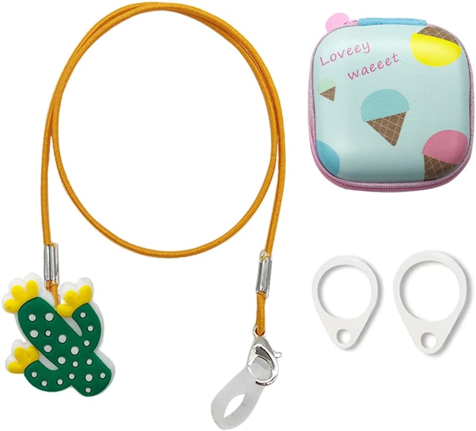 Hearing aid Clips otoclip to Prevent Loss for Children Adults, Anti-Lost Hearing aid Lanyard Protector BTE Clip Holder Rope with Silicone Loops and PU Carry case (Cactus, one Ear)