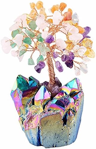 mookaitedecor Colorful Crystal Tree, Quartz Cluster Rainbow Titanium Crystals Base Bonsai Money Tree for Wealth and Luck