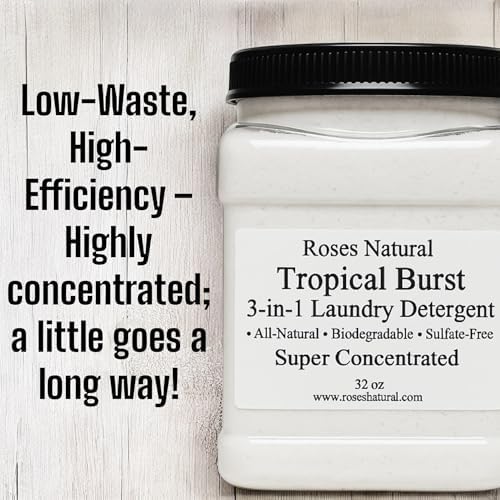 Tropical Burst 3-in-1 Laundry Detergent Powder, 32 oz., HE Compatible, All-Natural, Super Concentrated, Hypoallergenic, Sulfate-Free, Non-Toxic, Citrus Scent, Made in the USA