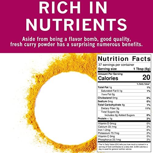 SPICES VILLAGE Curry Powder, Curry Spice for Cooking, 8 oz, Natural Medium Madras Curry Mix, Kosher, Gluten Free, Non GMO, Salt Free, Resealable Bulk Bag
