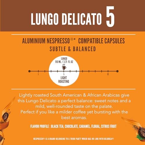 Belmio Lungo Delicato Espresso Coffee Pods – Light Roast – Mild & Aromatic - Nespresso Original Line Compatible – 10 Count (Pack of 10)