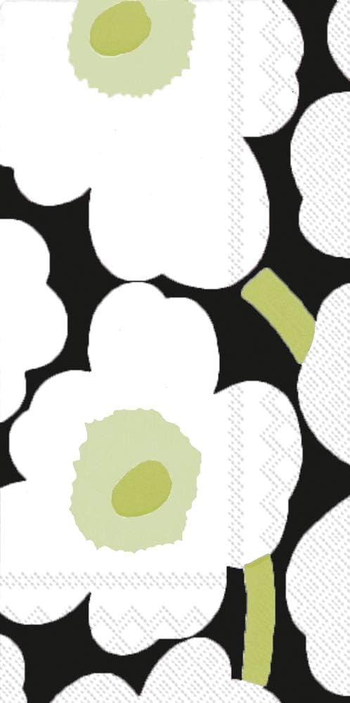 IHR Ideal Home Range Dinner Napkins Marimekko Disposable 3-Ply Paper Hand Towels, 8.5" x 4.5", Unikko Black, 16-Count