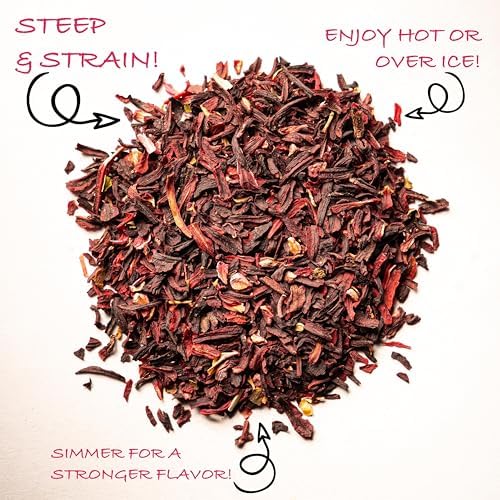 Worldwide Botanicals Organic Hibiscus Tea – 8 oz, Loose Leaf, Cut and Sifted – 100% Egyptian Hibiscus sabdariffa AKA Karkade, Roselle, Sorrel, Zobo, Flor de Jamaica