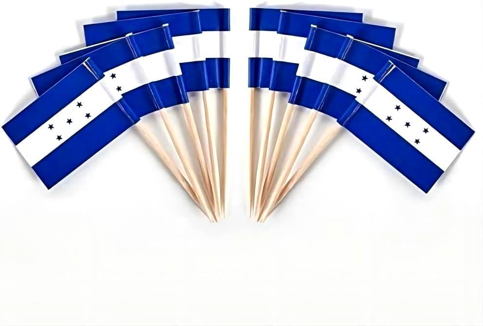 JAVD CYPS 100 Pcs Honduras Flag Honduran Toothpick Flags, Small Mini Stick Cupcake Toppers Honduran Flags,Country Picks Party Decoration Celebration Cocktail Food Bar Cake Flags