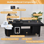 Massage Table with Shampoo Bowl Massage Bed, Head Spa Equipment with Water Cycle & Fumigation Stationary Head Spa Bed for Beauty Head Physical Salons Esthetician Treatment Wellness Resort, Black