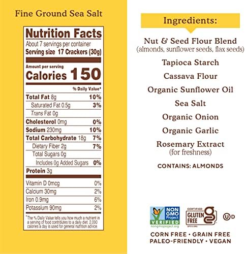 Simple Mills Almond Flour Crackers, Family Size, Fine Ground Sea Salt - Gluten Free, Vegan, Healthy Snacks, 7 Ounce (Pack of 1)
