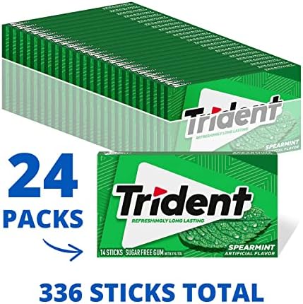 Trident Spearmint Sugar-Free Chewing Gum, Bulk, 24 Packs of 14 Pieces (336 Total Pieces)