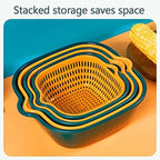 Vegetable Washing Baskets in The Kitchen Fruit Baskets Multi-layer Stackable Vegetable Sinks, Strainer and Washing Fruits and Vegetables Kitchen Colander Set (Blue Yellow)