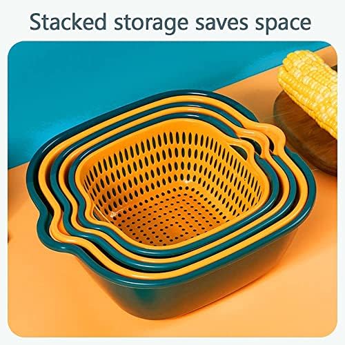 Vegetable Washing Baskets in The Kitchen Fruit Baskets Multi-layer Stackable Vegetable Sinks, Strainer and Washing Fruits and Vegetables Kitchen Colander Set (Blue Yellow)