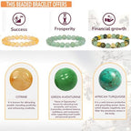 3pcs Wealth Money Bracelets,Healing Crystal Citrine African Turquoise Bracelets for Women Men,Lucky Feng Shui 8mm Natural Stone Green Aventurine Beaded Spiritual Gemstone Jewelry Gifts