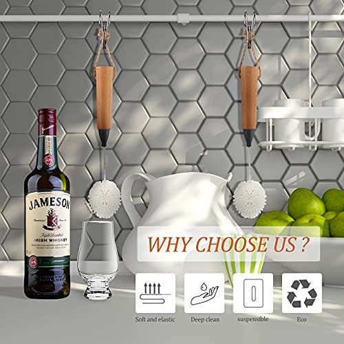 2 Pcs Wine Glass Cleaning Brush Flute and Stemware Brush Non Scratch Foam Bristle Scrubber with Wooden Handles Glass Scrubber for Champagne Flutes Glassware Drinking Cleaner Tool