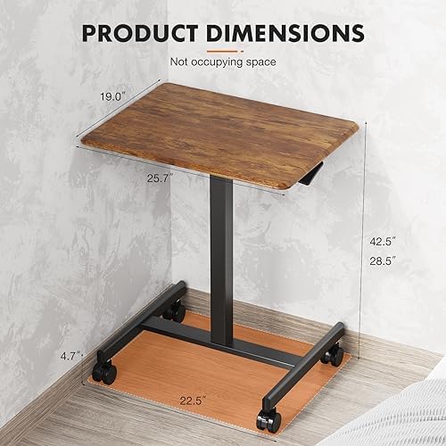 Sweetcrispy Mobile Small Standing Desk - Sit Stand Portable Rolling Laptop Desk with Lockable Wheels, Adjustable Height Computer Workstations, Brown